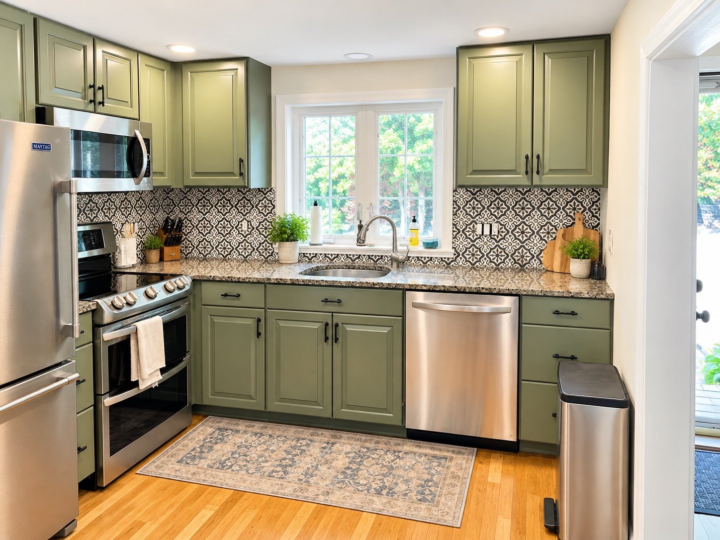 Updated kitchen with sage cabinets